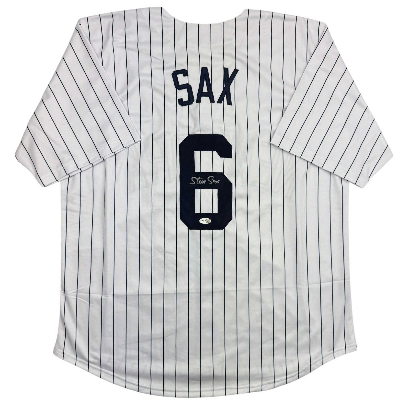 Autographed/Signed Steve Sax New York Pinstripe Baseball Jersey JSA COA