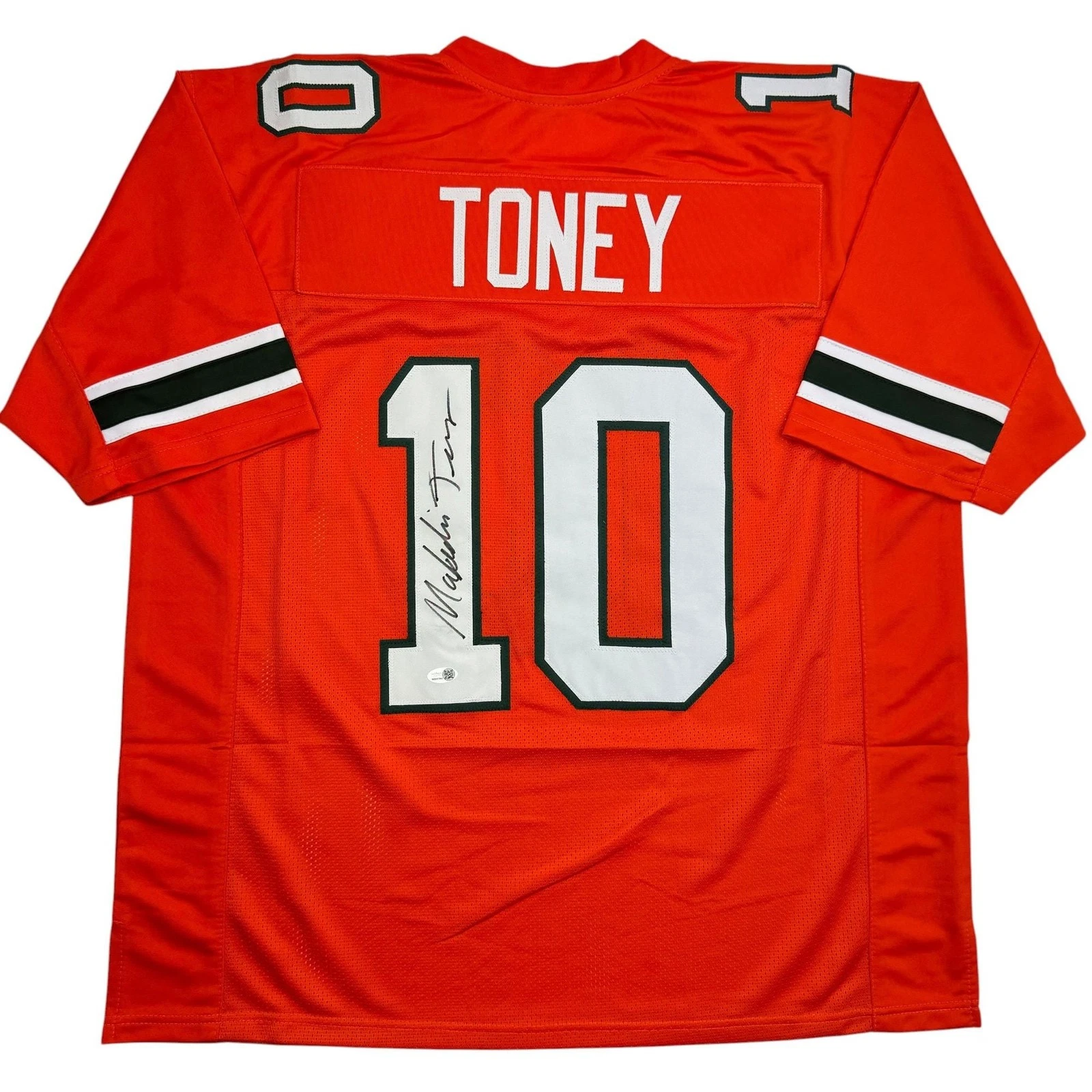 Autographed/Signed Malachi Toney Miami Orange College Football Jersey JSA COA