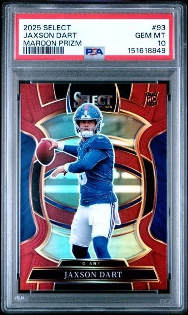 Graded 2025 Panini Select Jaxson Dart #93 /149 Maroon Prizm RC PSA 10