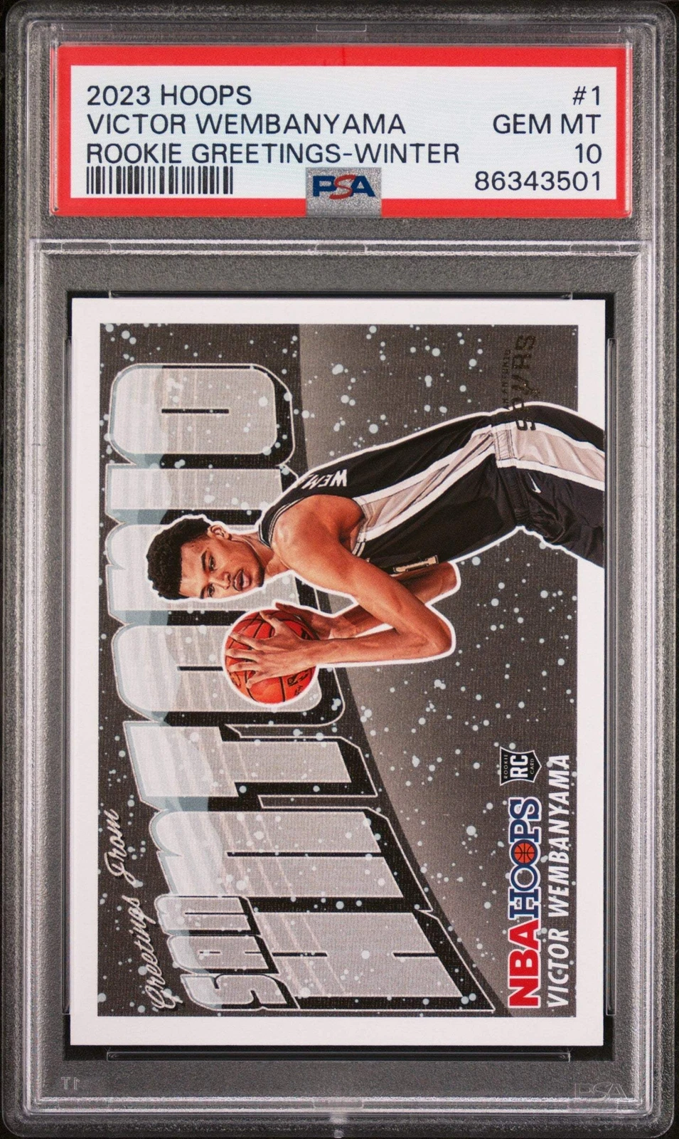 Graded 2023 NBA Hoops Victor Wembanyama #1 Rookie Greetings Winter Card PSA 10