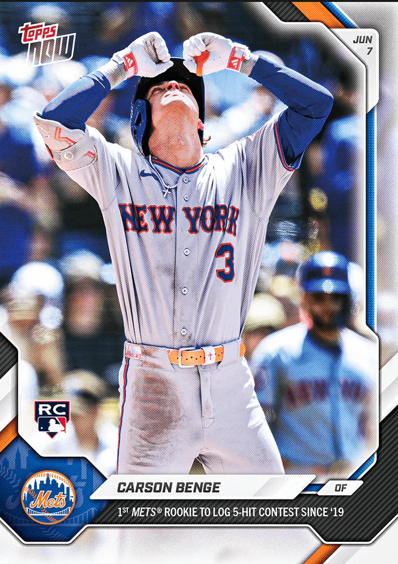 2026 Topps Now Carson Benge #301 New York Mets Rookie RC Baseball Card