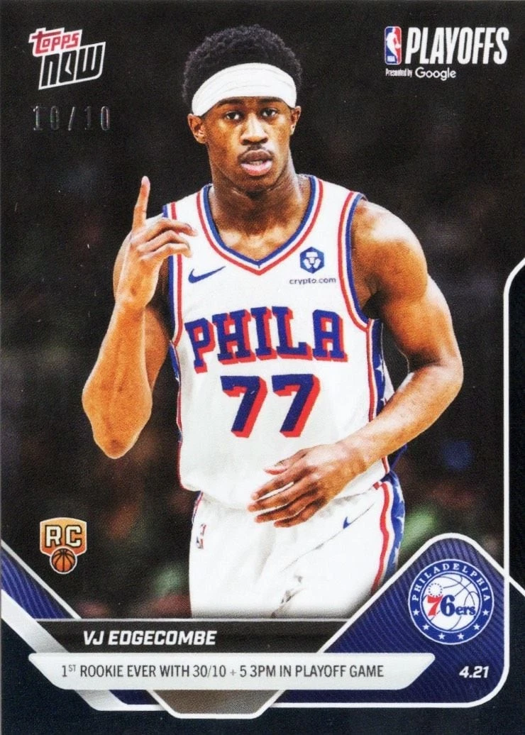 2025 Topps Now VJ Edgecombe #267 Black Foil /10 Rookie RC Basketball Card
