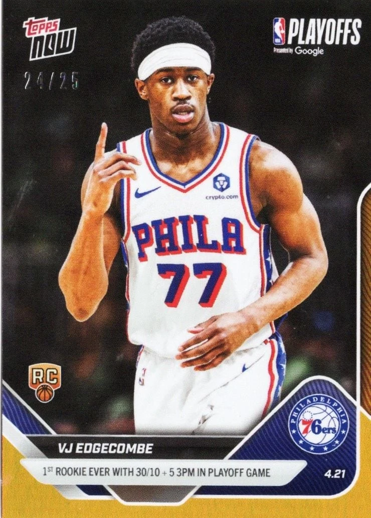 2025 Topps Now VJ Edgecombe #267 Orange Foil /25 Rookie RC Basketball Card
