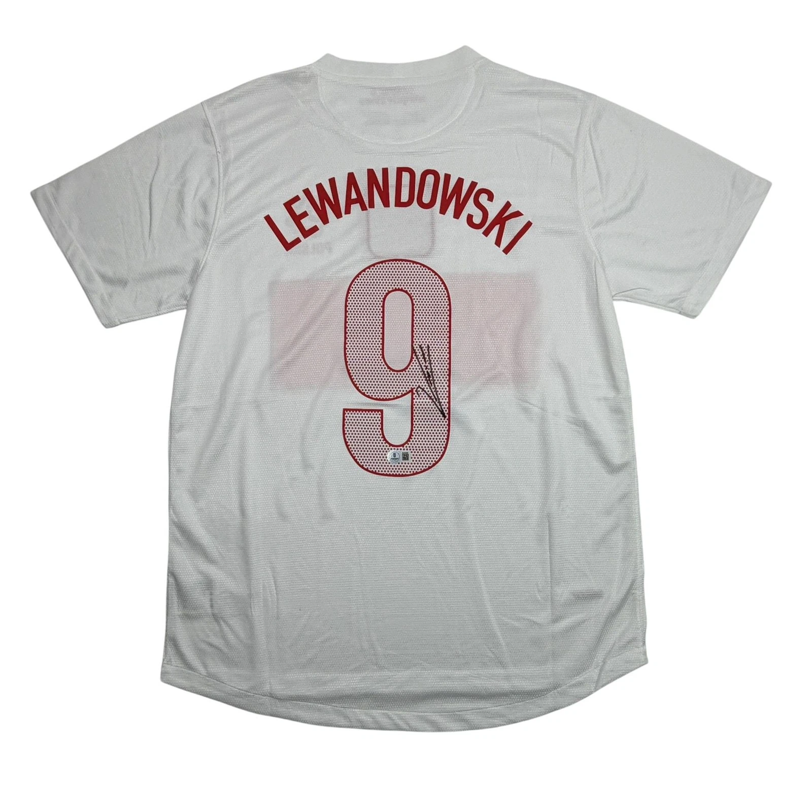 Autographed/Signed Robert Lewandowski Poland White Soccer Jersey Beckett BAS COA