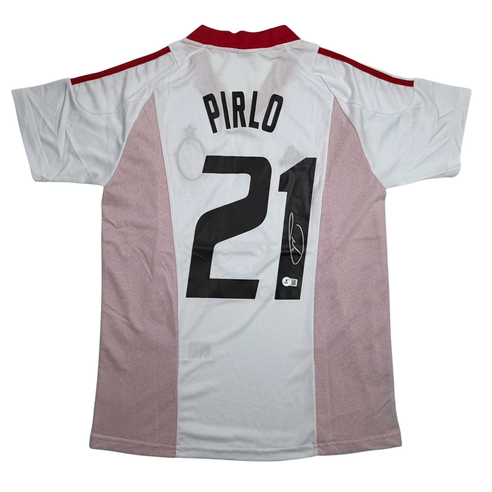 Autographed/Signed Andrea Pirlo AC Milan White Soccer Jersey Beckett BAS COA