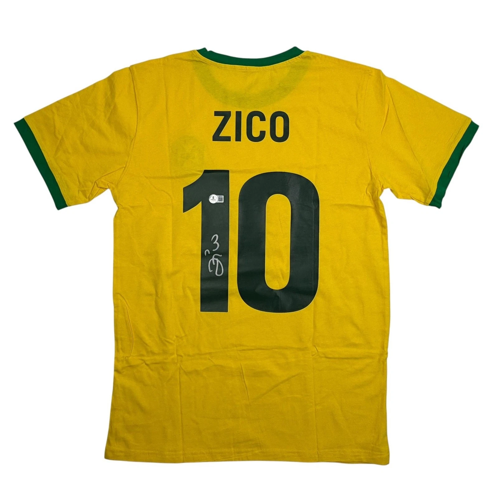 Autographed/Signed Zico Brazil Yellow Soccer Futbol Jersey Beckett BAS COA