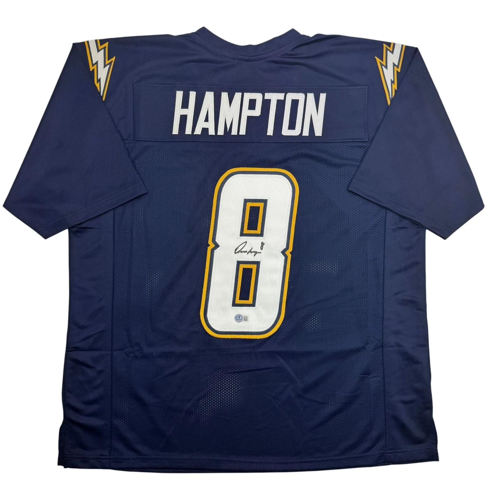 Autographed/Signed Omarion Hampton Los Angeles Dark Blue Football Jersey BAS COA