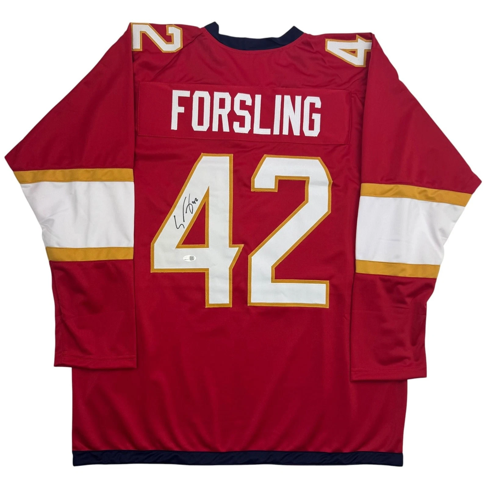 Autographed/Signed Gustav Forsling Florida Red Hockey Jersey JSA COA