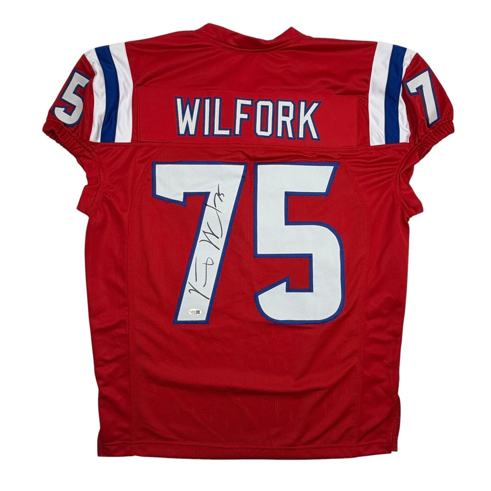 Autographed/Signed Vince Wilfork New England Red Retro Pro Cut Jersey JSA COA