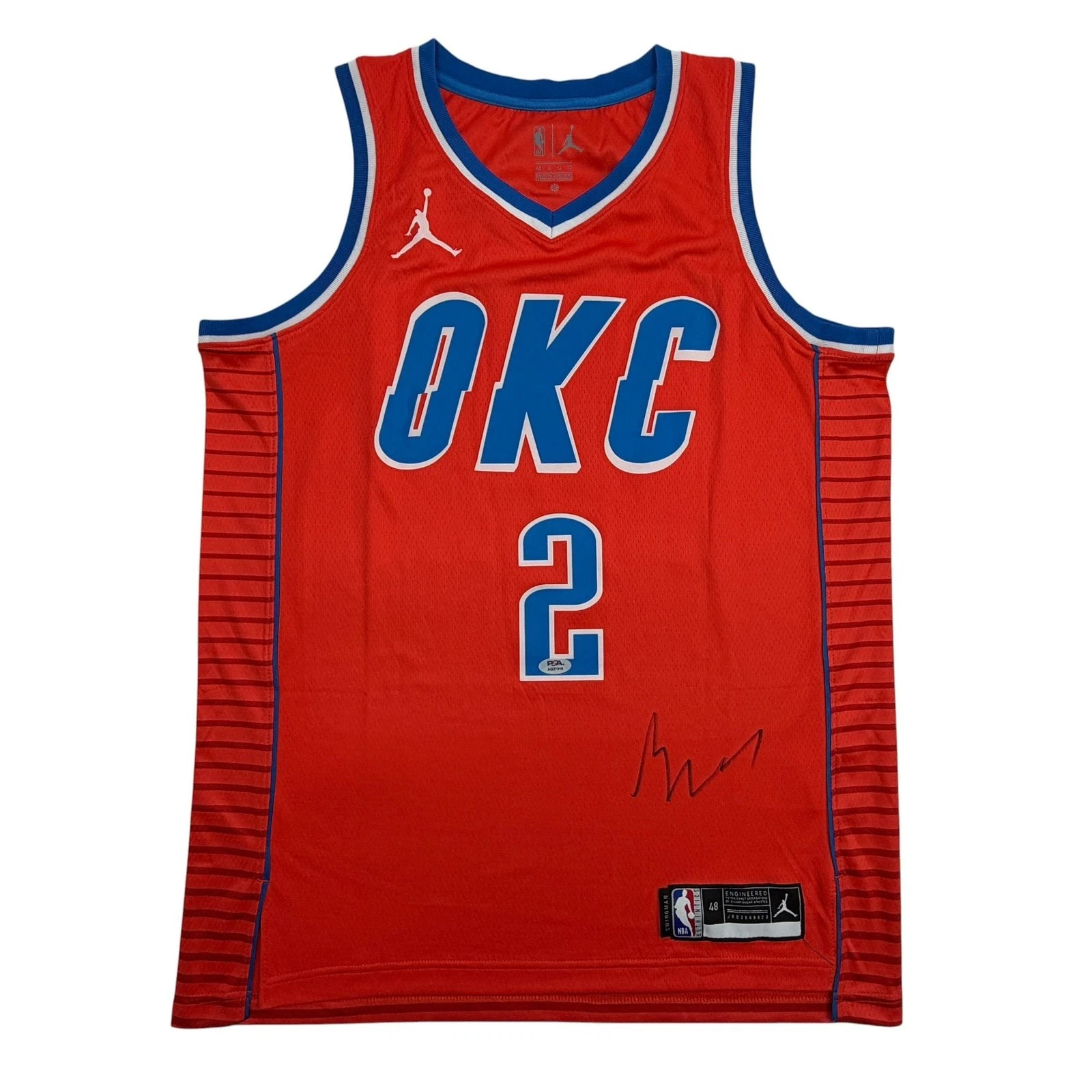 Autographed/Signed Shai Gilgeous-Alexander FRONT Thunder Orange Jersey PSA COA