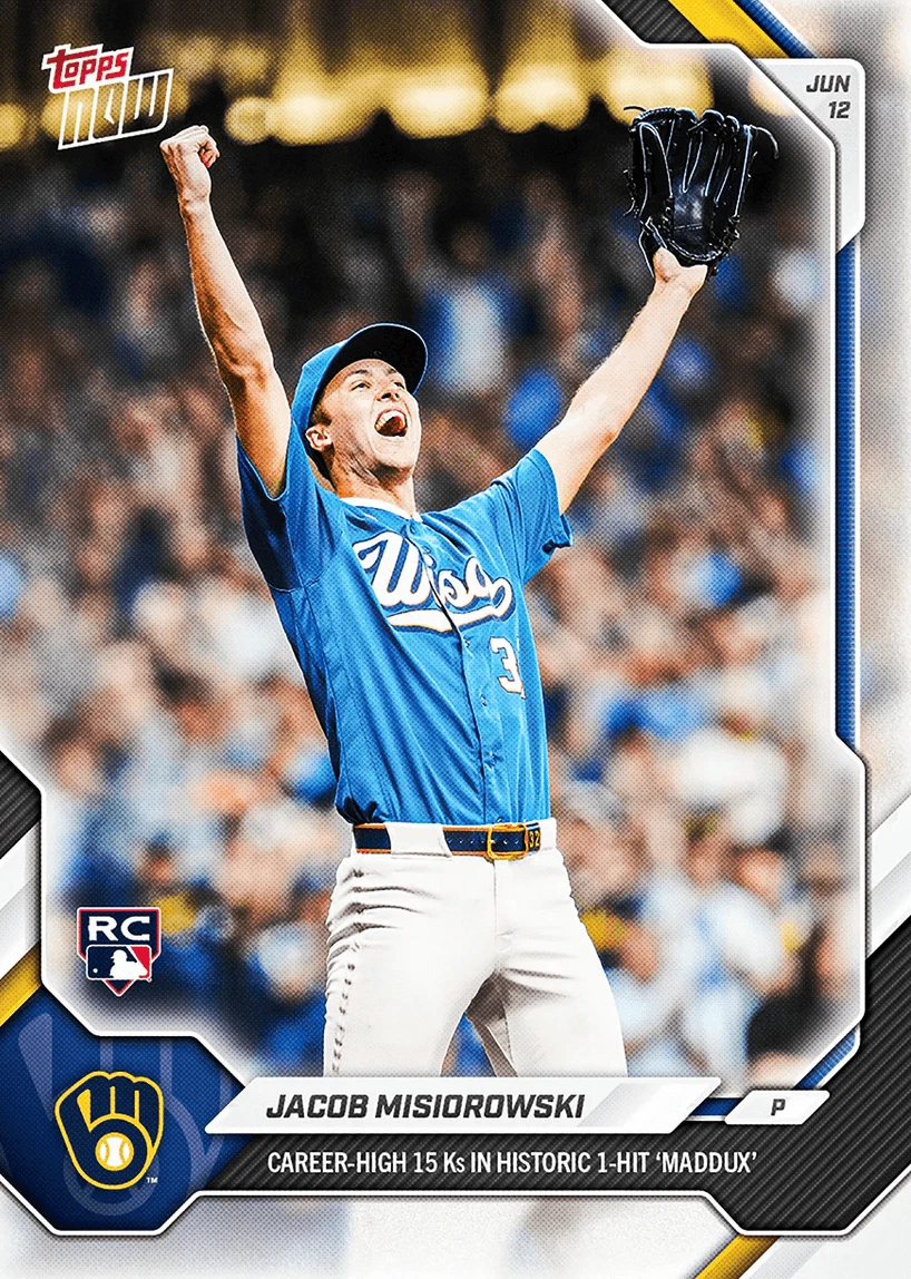 2026 Topps Now Jacob Misiorowski #325 Milwaukee Brewers Rookie RC Baseball Card