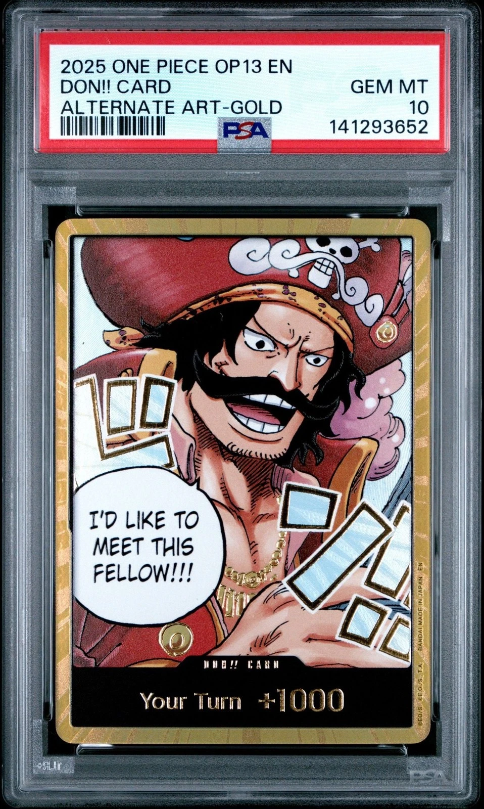 Graded 2025 One Piece Don!! Card OP13 Gold D Roger Trading Card PSA 10 Gem Mint