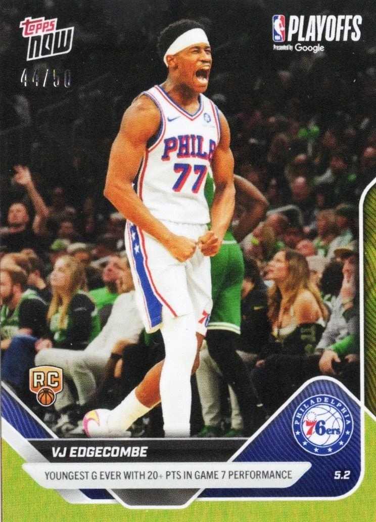 2025 Topps Now VJ Edgecombe #289 Gold Foil /50 Rookie RC Basketball Card