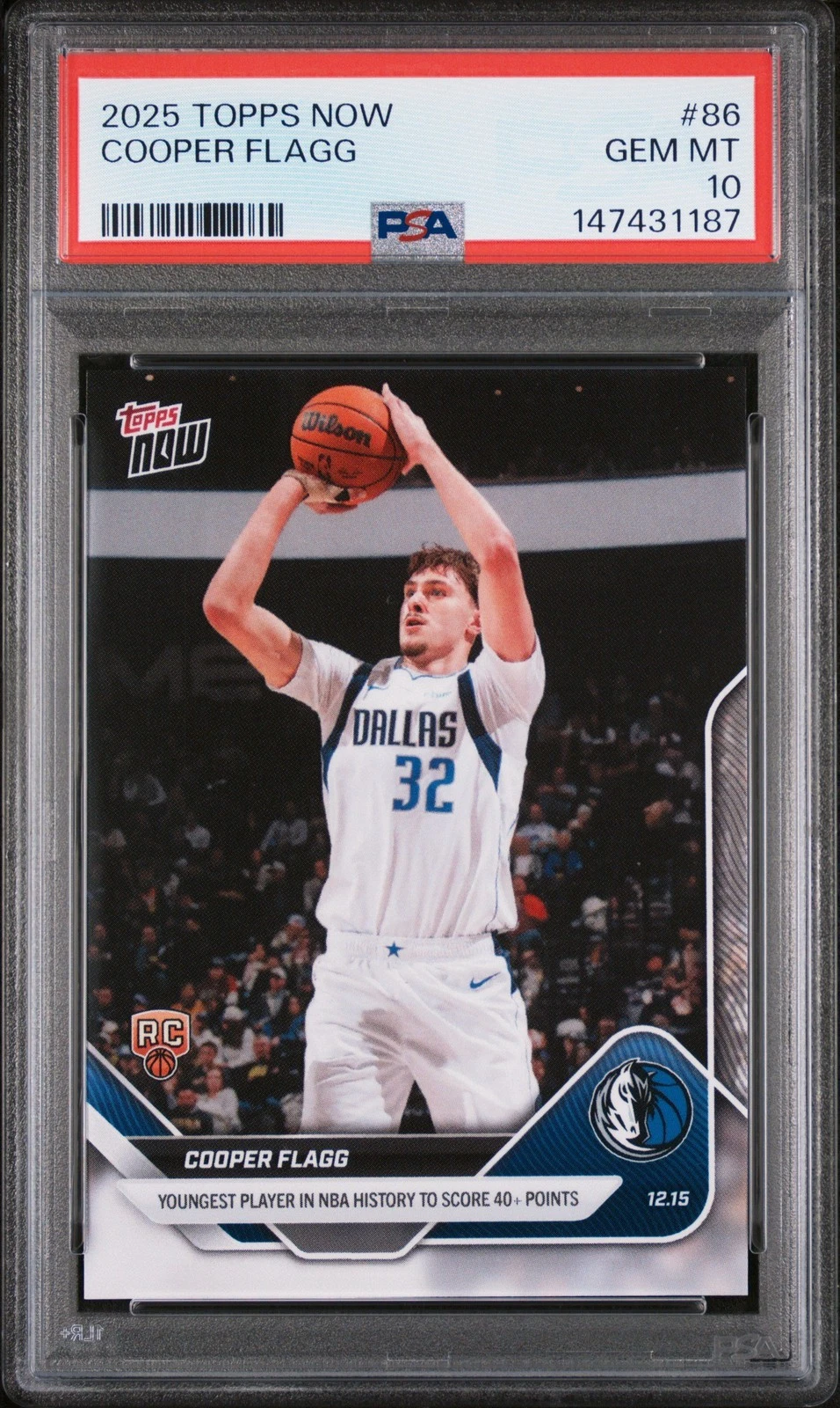 Graded 2025 Topps Now Cooper Flagg #86 Rookie RC Basketball Card PSA 10 Gem Mint