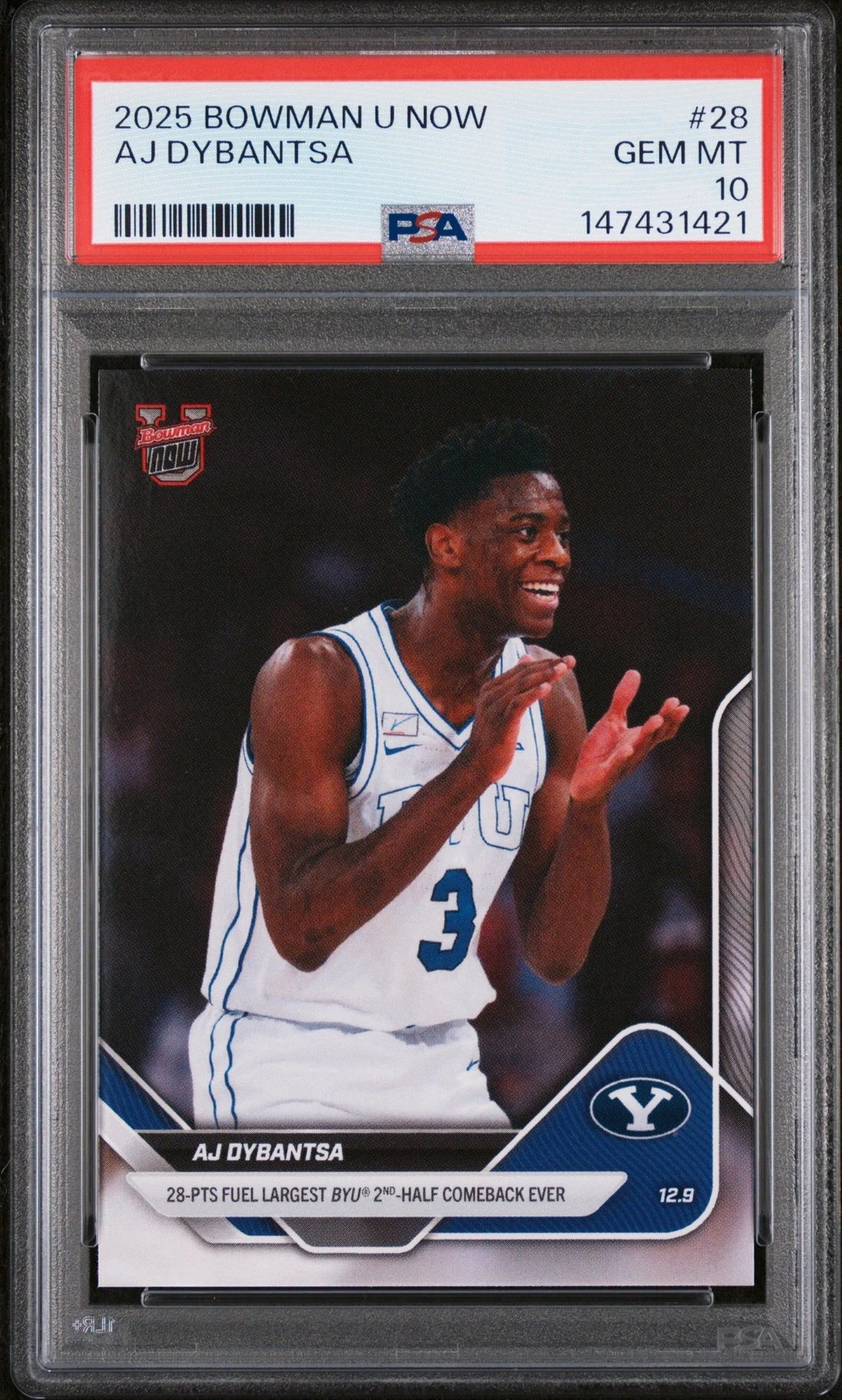 Graded 2025 Topps Bowman U Now AJ Dybantsa #28 Rookie RC Basketball Card PSA 10