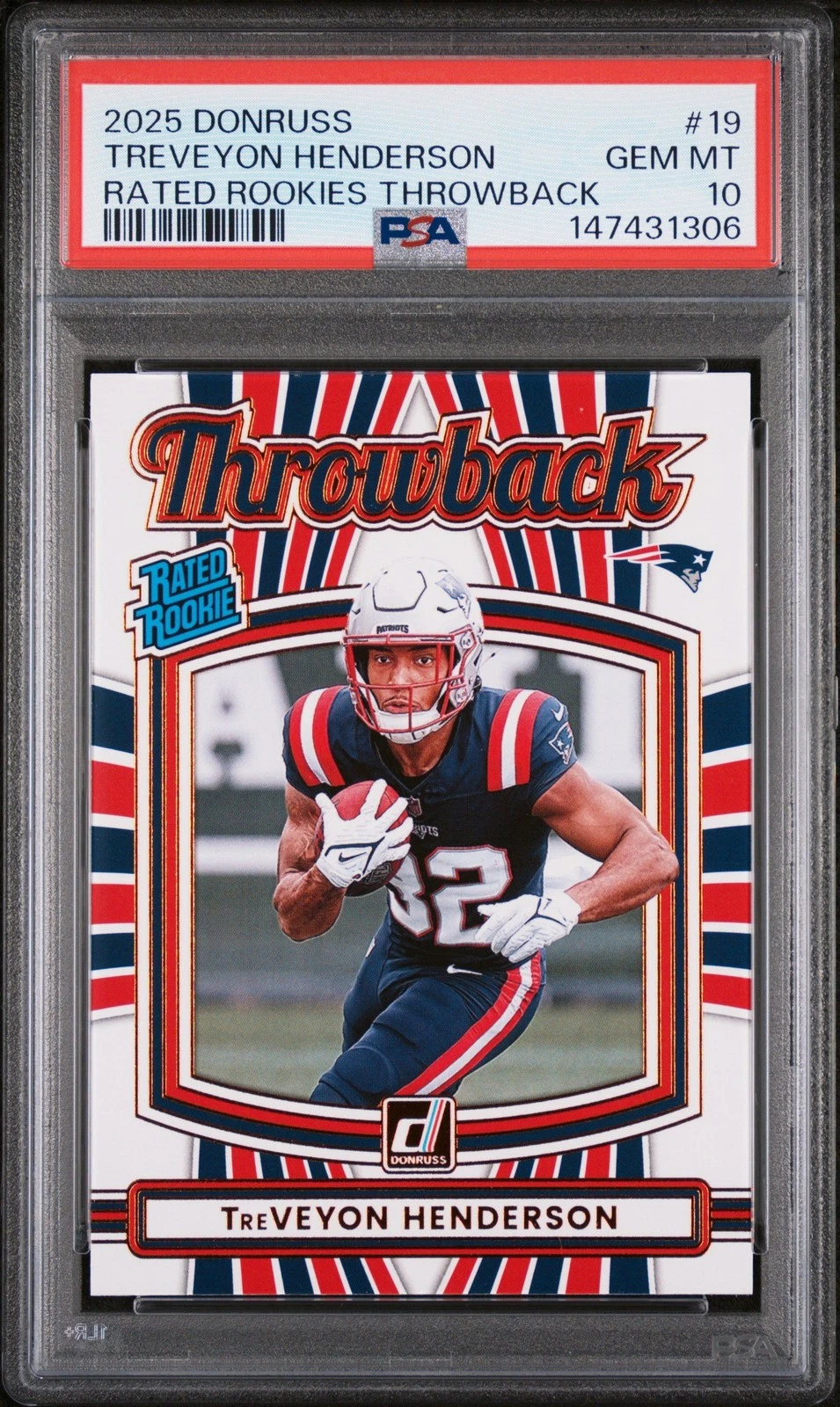 Graded 2025 Panini Donruss TreVeyon Henderson #19 Rated Rookies RC Card PSA 10
