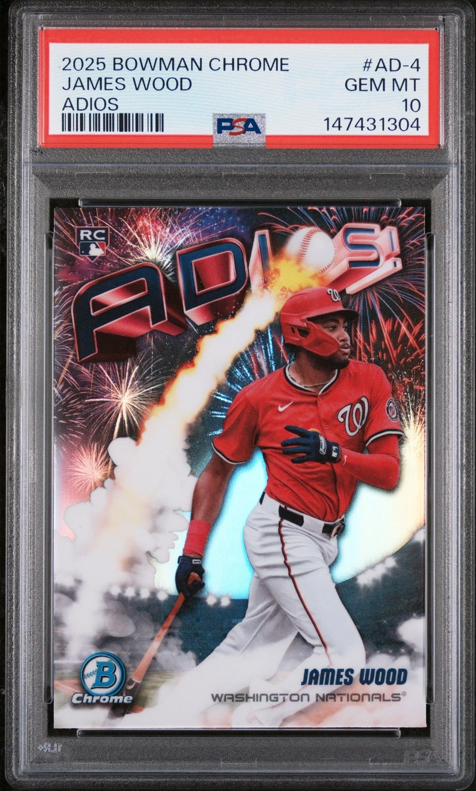Graded 2025 Topps Bowman Chrome James Wood #AD4 Adios Rookie RC Card PSA 10