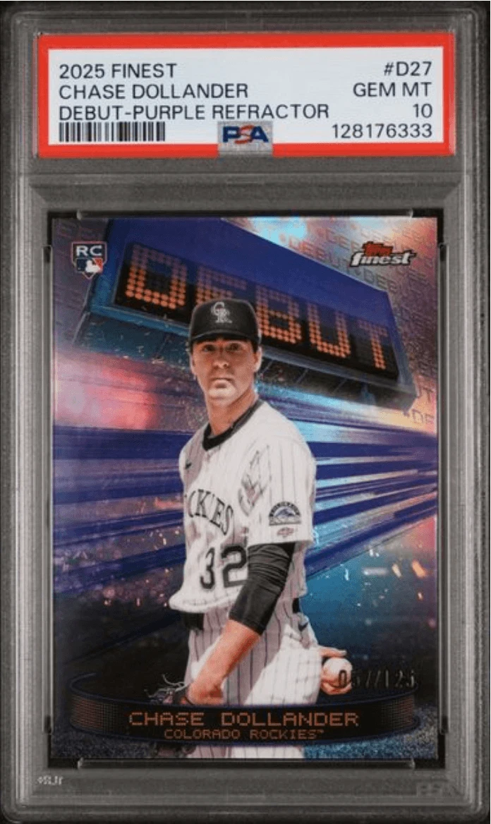 Graded 2025 Finest Chase Dollander #D27 Purple REF /125 RC Baseball Card PSA 10