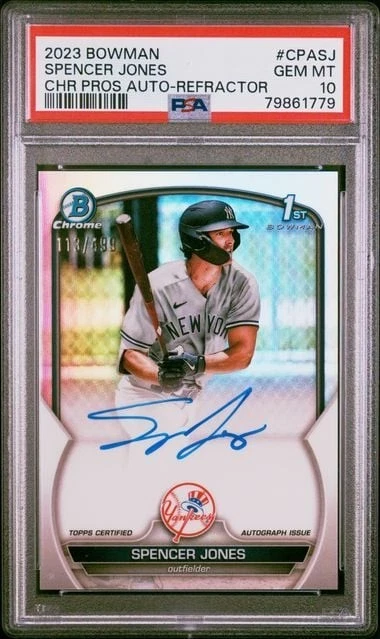 Graded 2023 Bowman Chrome Spencer Jones CPASJ Auto REF /499 1st Bowman PSA 10