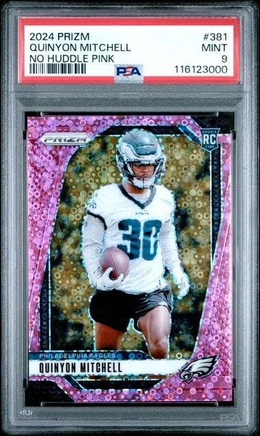 Graded 2024 Panini Prizm Quinyon Mitchell 381 No Huddle Pink /25 RC PSA 9 Mint