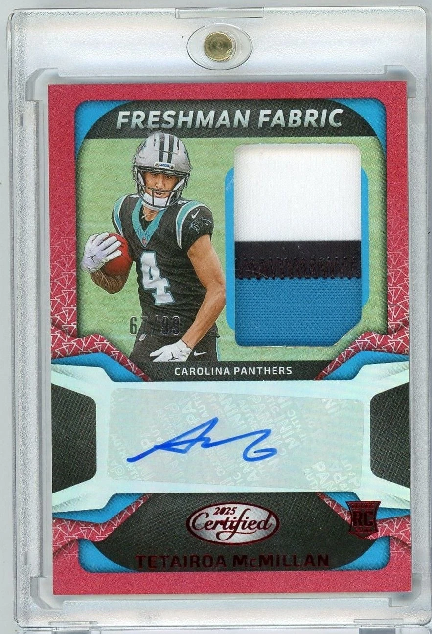 2025 Panini Certified Tetairoa McMillan FBCTMN Freshman Fabric RPA Auto /99 RC