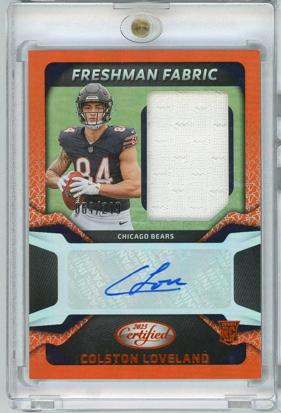 2025 Panini Certified Colston Loveland FBCCLD Freshman Fabric Auto /249 RC