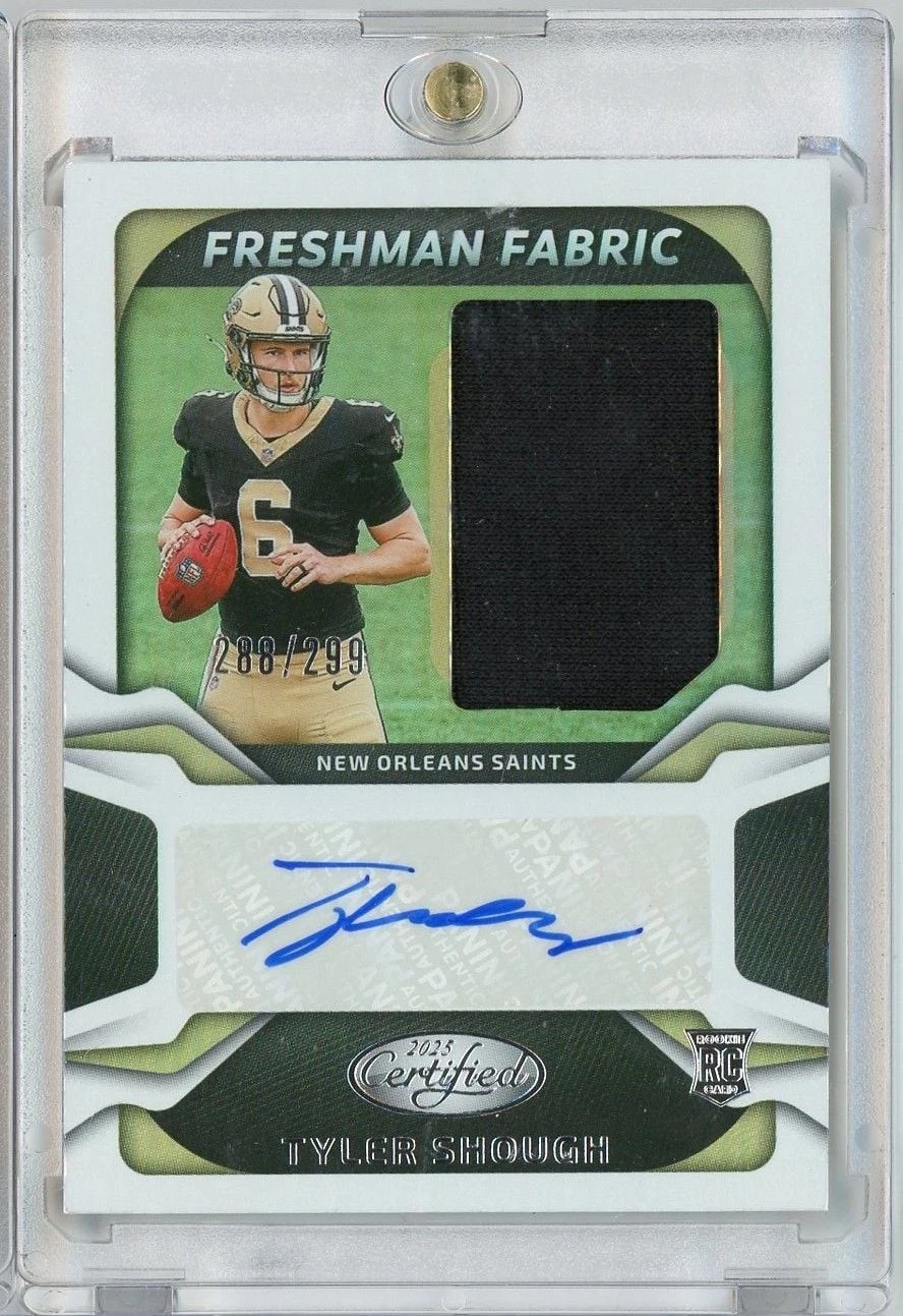 2025 Panini Certified Tyler Shough #FBCTSH Freshman Fabric RPA /299 Auto RC