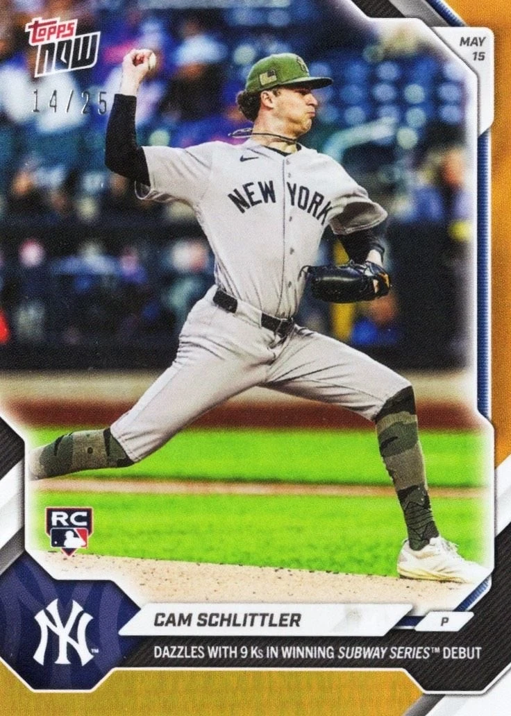 2026 Topps Now Cam Schlittler #206 Orange Foil /25 Rookie RC Baseball Card