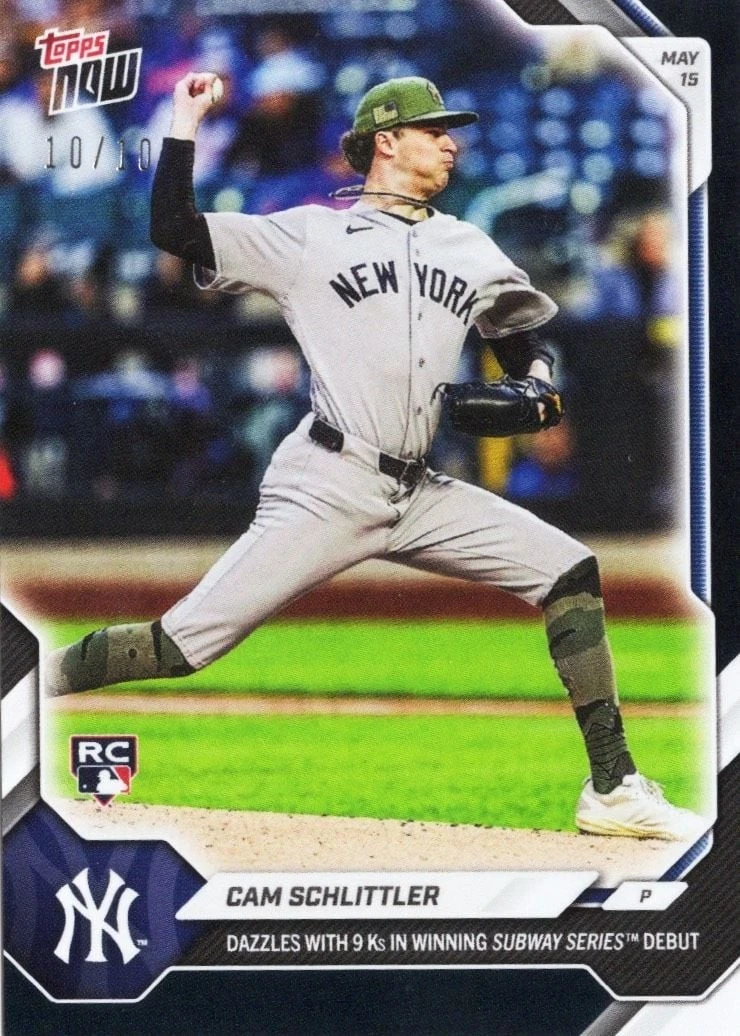 2026 Topps Now Cam Schlittler #206 Black Foil /10 Rookie RC Baseball Card