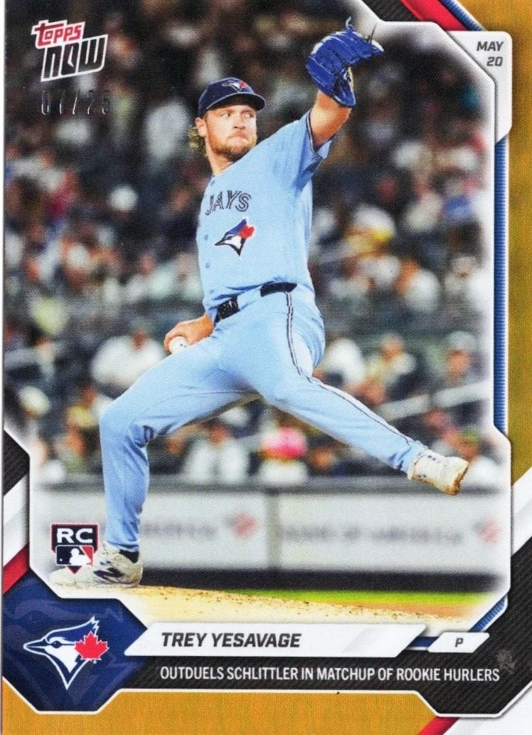 2026 Topps Now Trey Yesavage #225 Orange Foil /25 Rookie RC Baseball Card