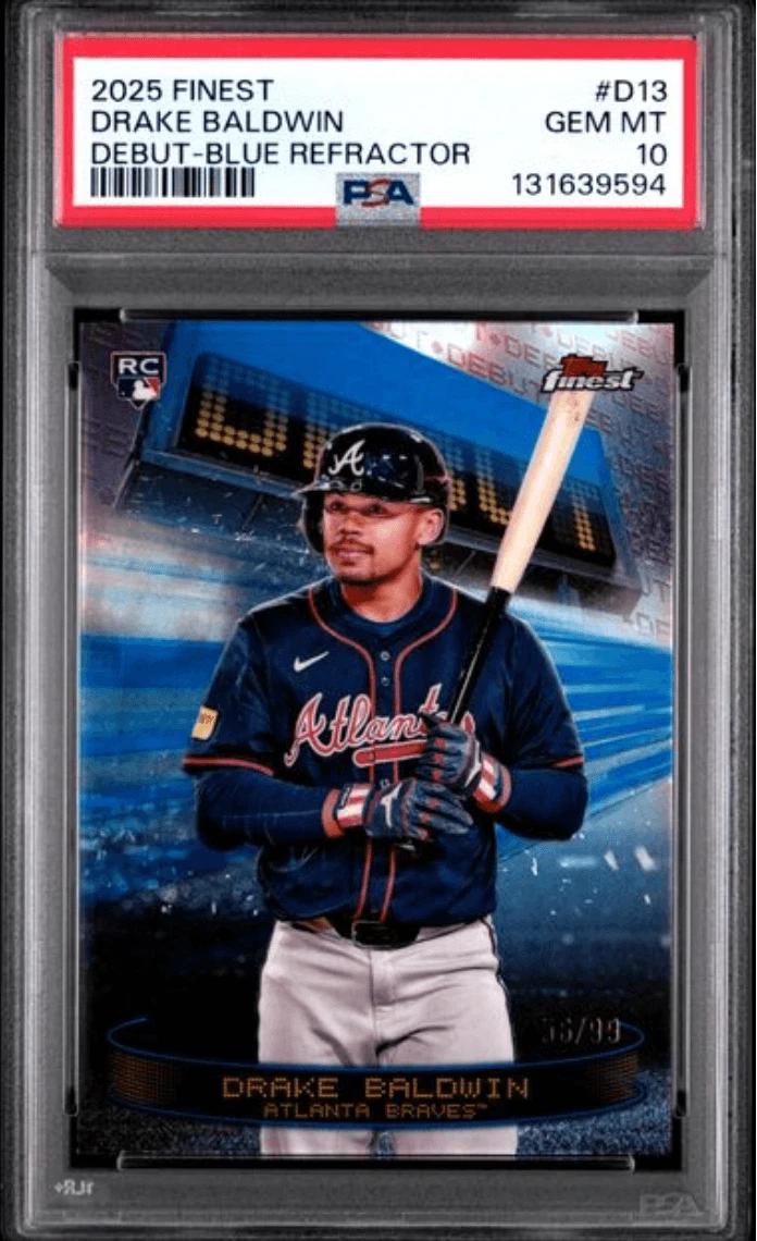 Graded 2025 Finest Drake Baldwin #D13 Blue REF /99 RC Baseball Card PSA 10