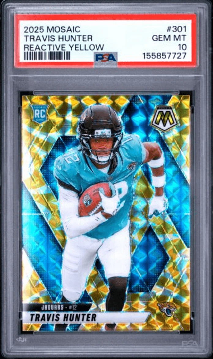 Graded 2025 Mosaic Travis Hunter #301 Reactive Yellow Rookie Card PSA 10