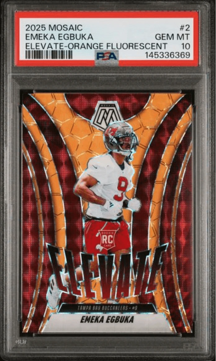 Graded 2025 Mosaic Emeka Egbuka #2 Orange Fluorescent Rookie Card PSA 10