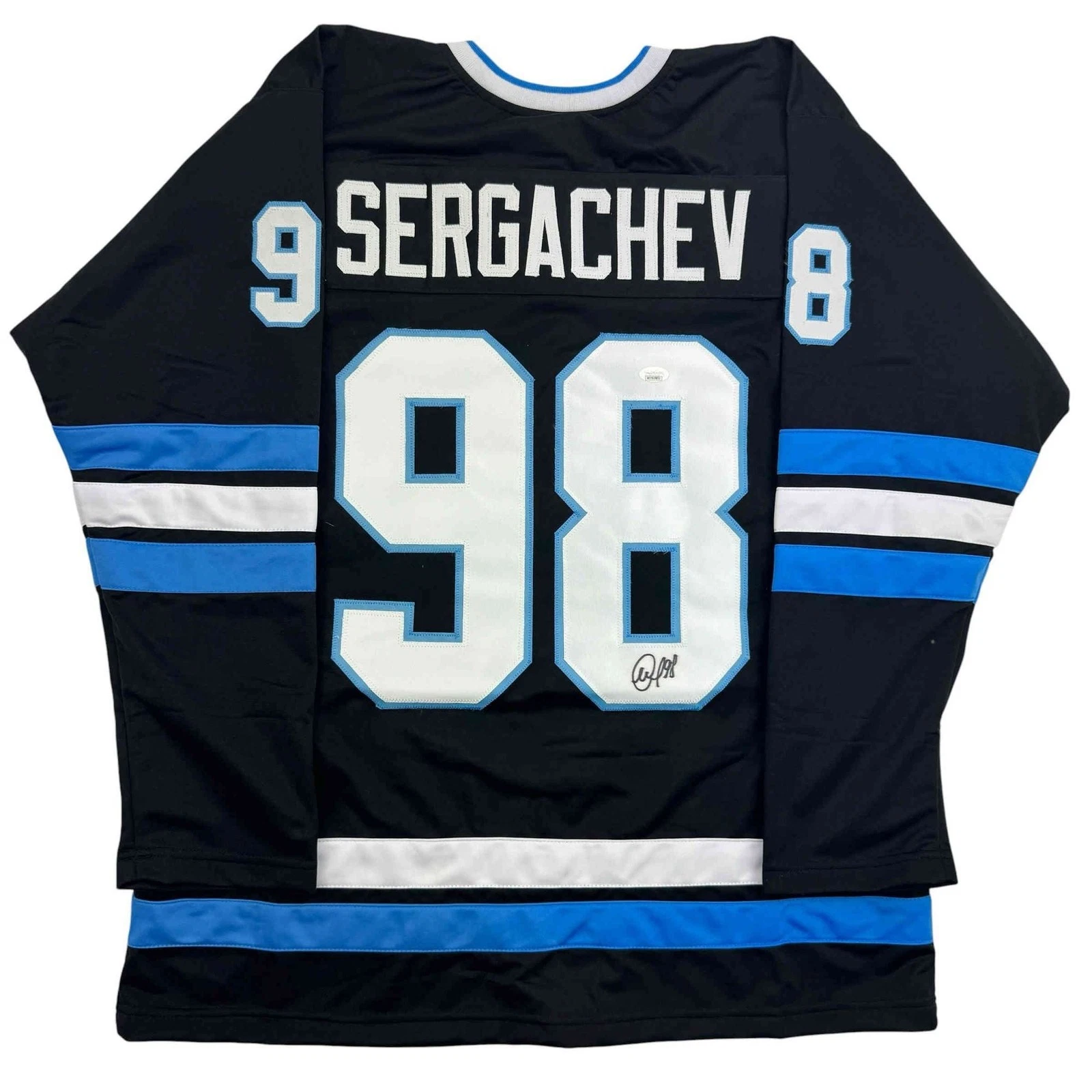 Autographed/Signed Mikhail Sergachev Utah Black Hockey Jersey JSA COA