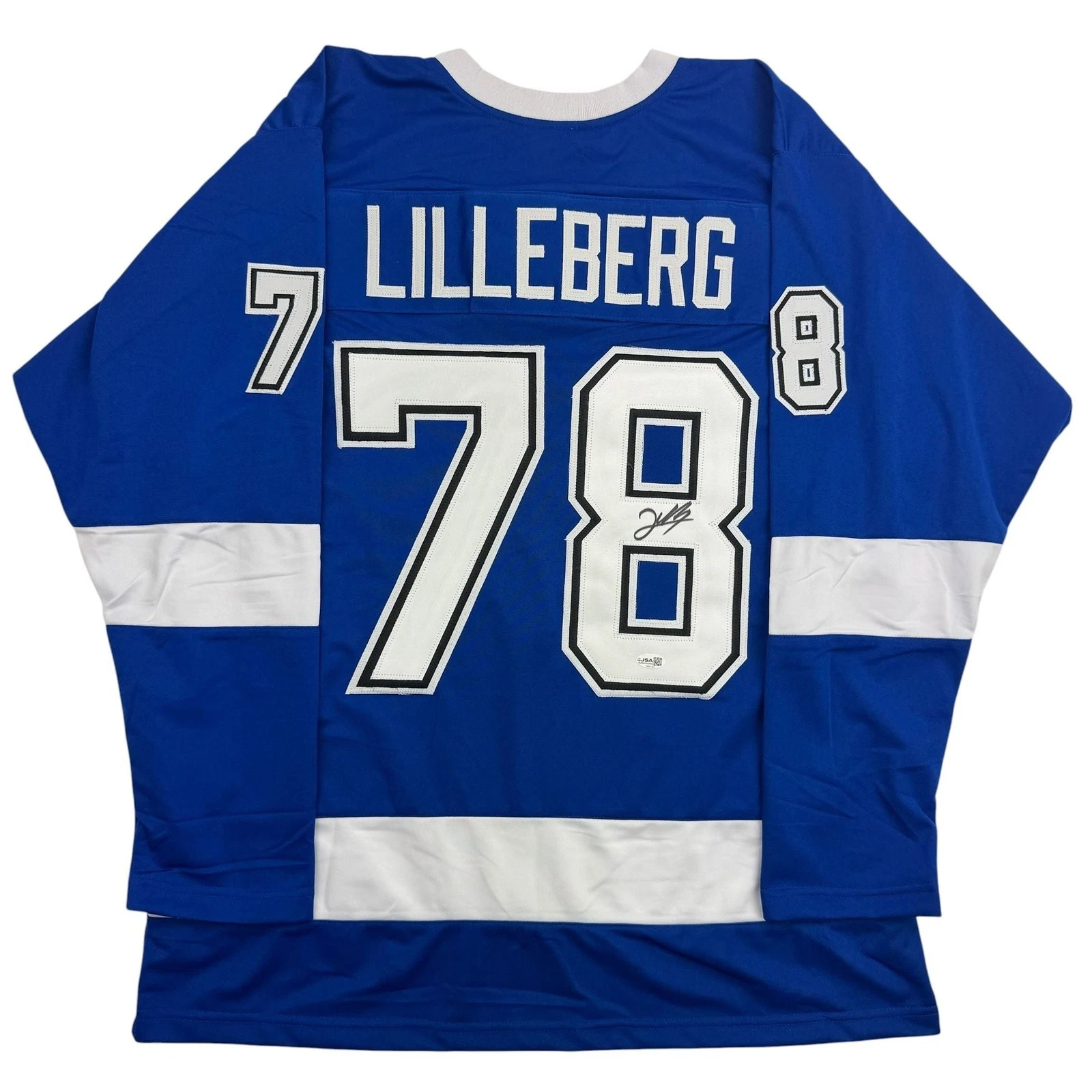 Autographed/Signed Emil Lilleberg Tampa Bay Blue Hockey Jersey JSA COA