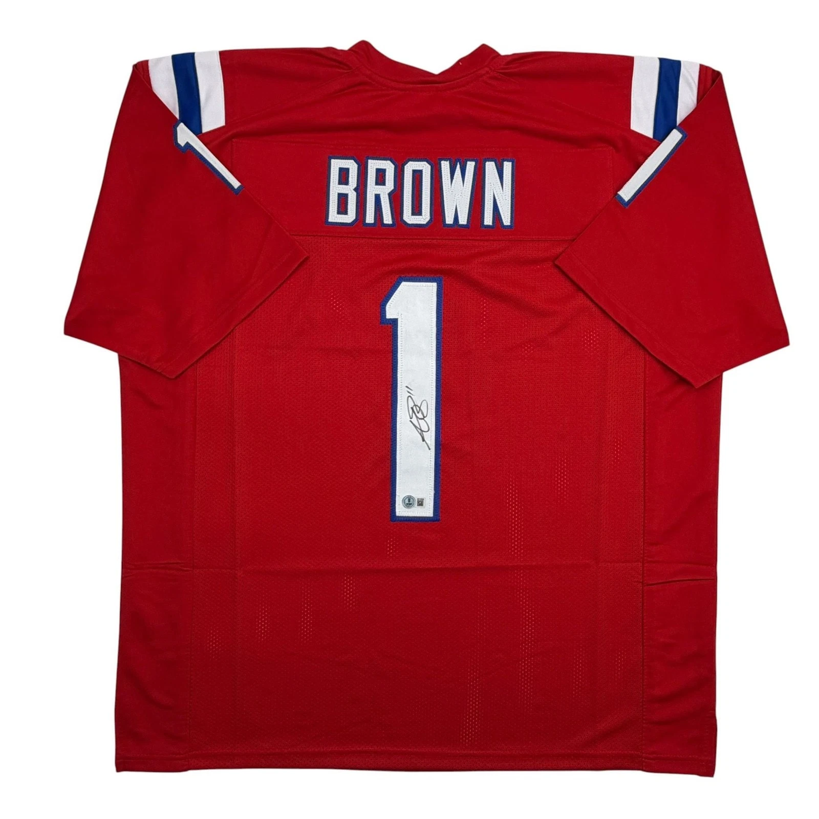 Autographed/Signed AJ Brown New England Patriots Red Jersey Beckett BAS COA