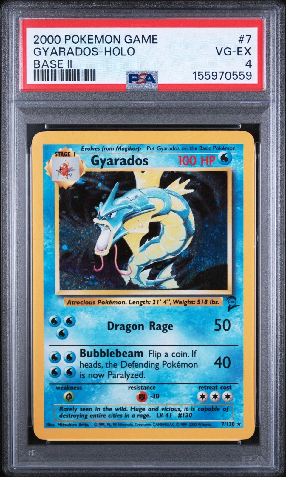 Graded 2000 Pokemon Game Base Ii Gyarados-Holo #7 Card PSA 4 Very Good