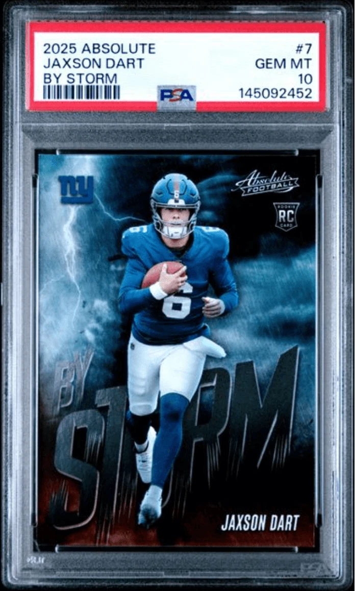 Graded 2025 Panini Absolute Jaxson Dart #7 By Storm RC Football Card PSA 10