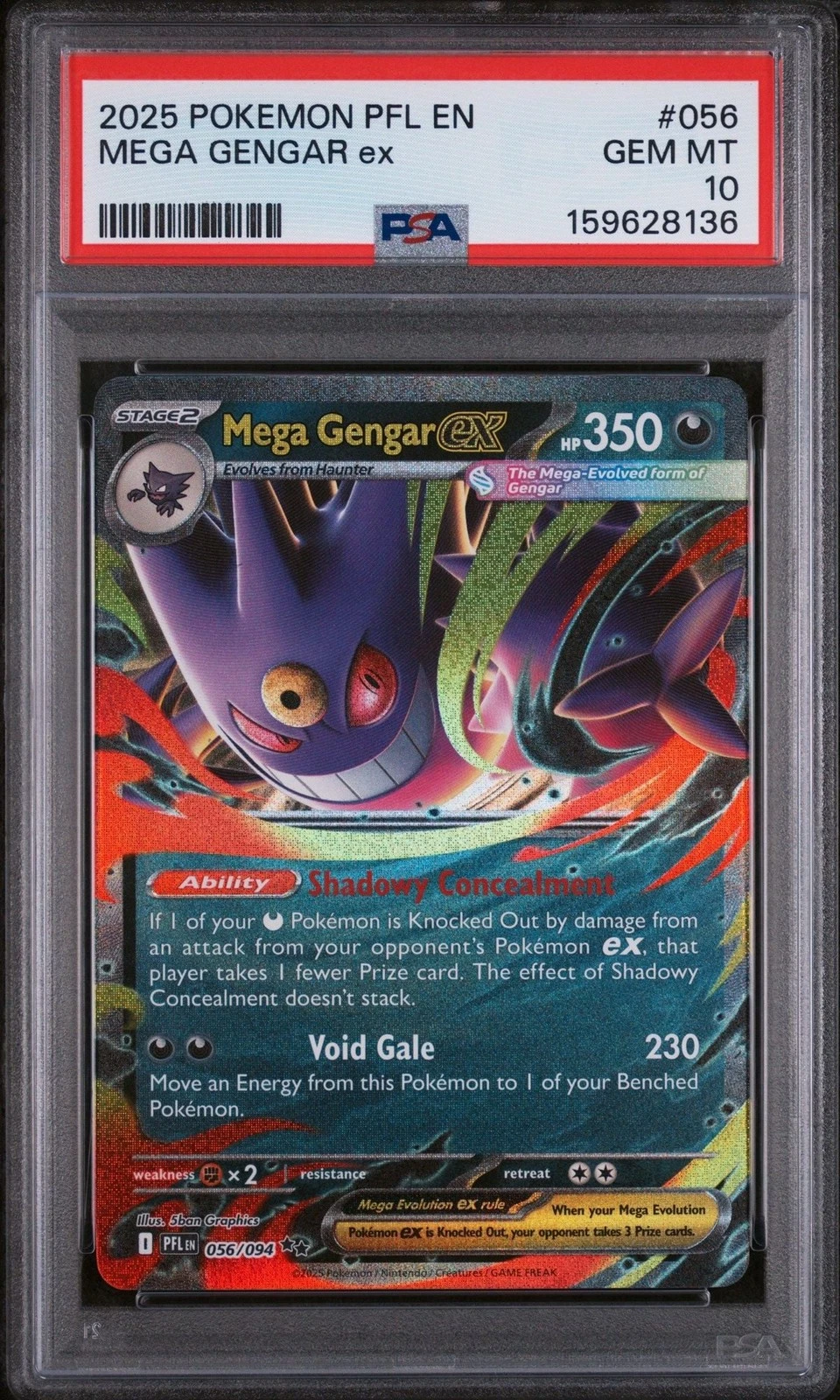 Graded 2025 Pokemon PFL EN Mega Gengar Ex #056 Trading Card Game PSA 10