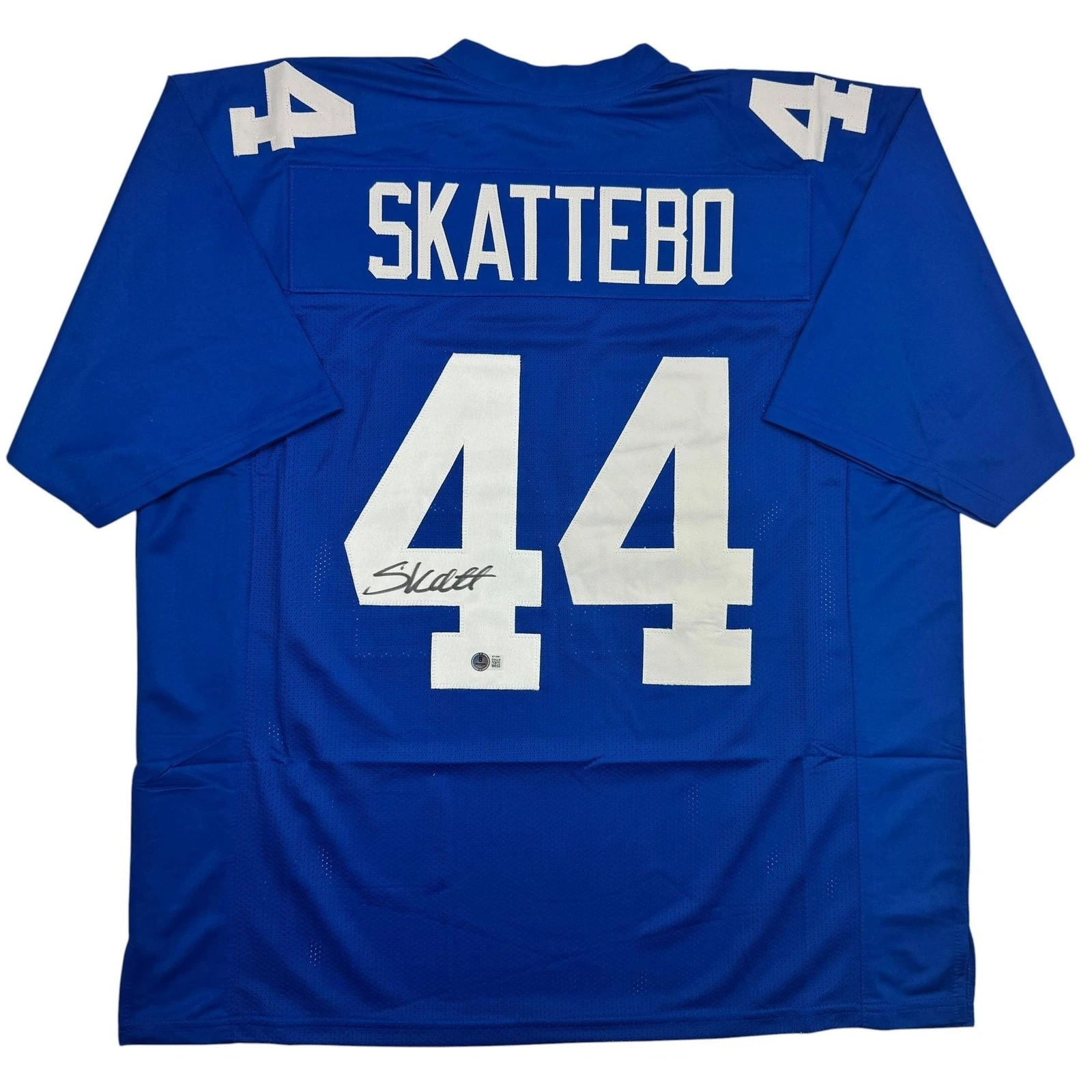 Autographed/Signed Cam Skattebo New York Blue Football Jersey BAS COA