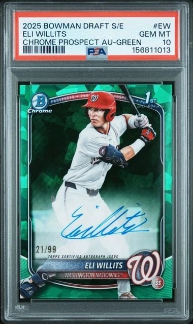 Graded 2025 Bowman Draft Sapphire Eli Willits #EW Green Auto /99 RC PSA 10