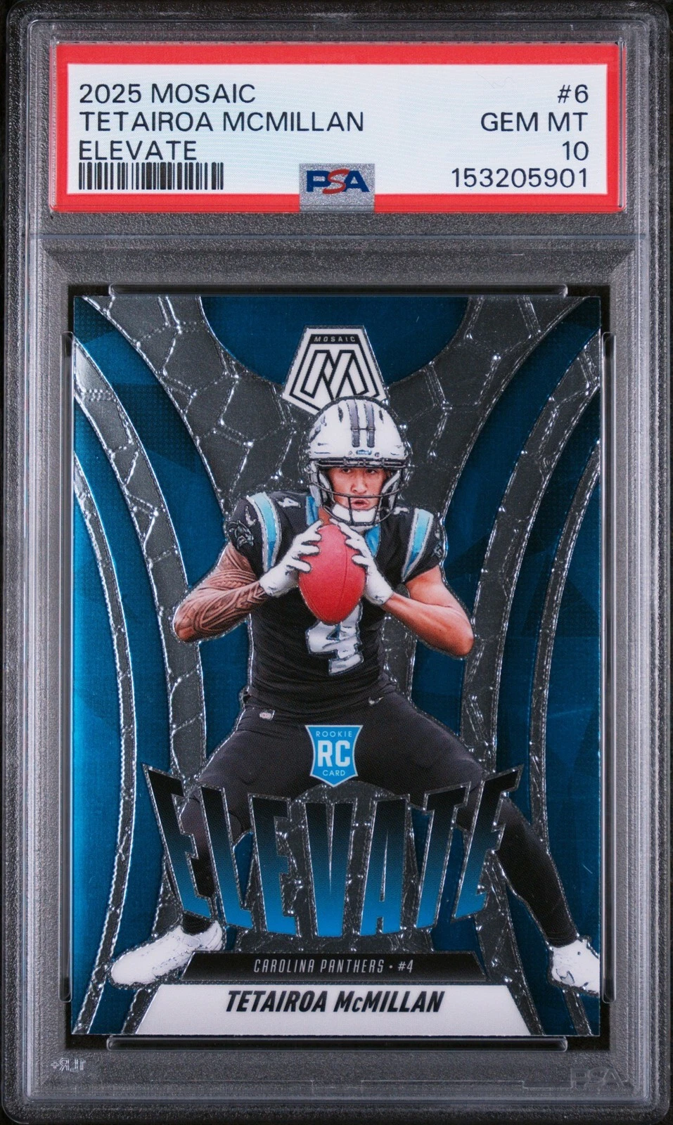 Graded 2025 Panini Mosaic Tetairoa McMillan #6 Elevate Rookie Card PSA 10