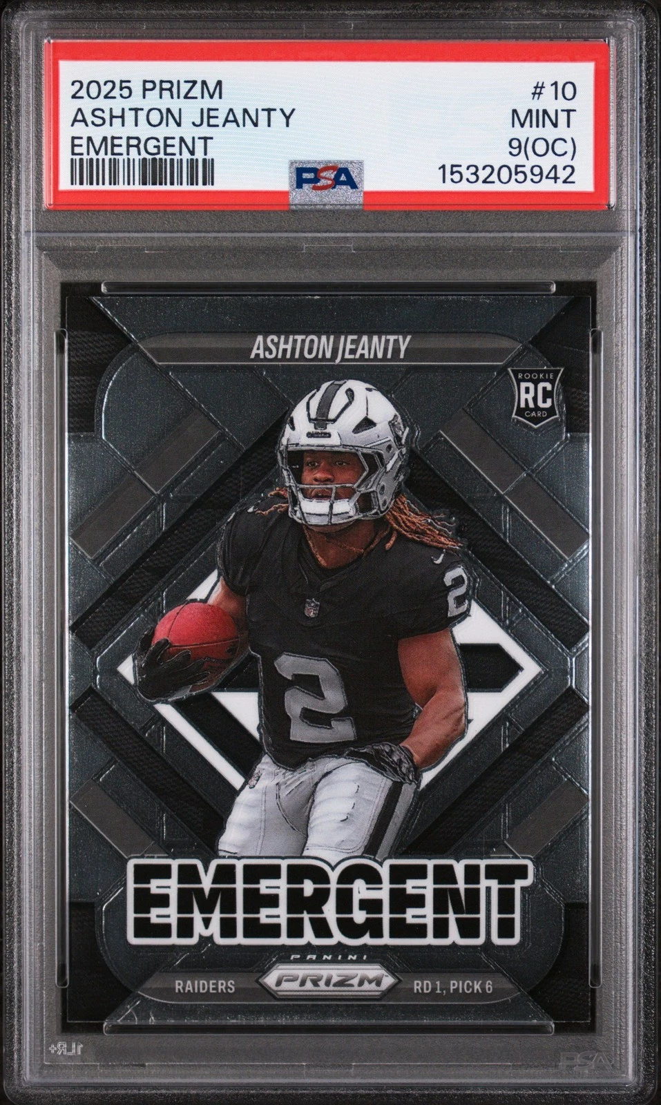 Graded 2025 Panini Prizm Ashton Jeanty #10 Emergent Rookie RC Card PSA 9