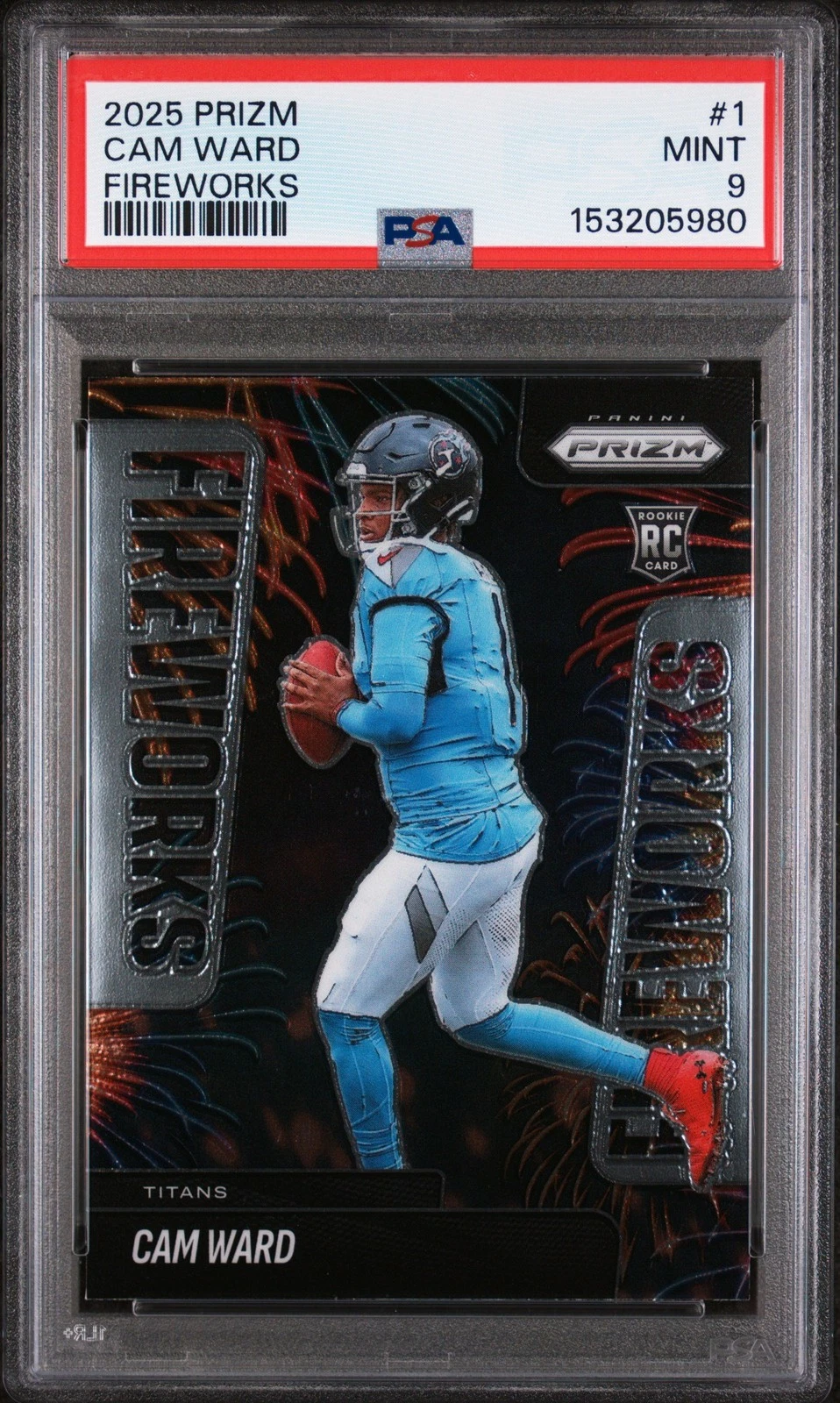 Graded 2025 Panini Prizm Cam Ward #1 Fireworks Rookie RC Card PSA 9 Mint