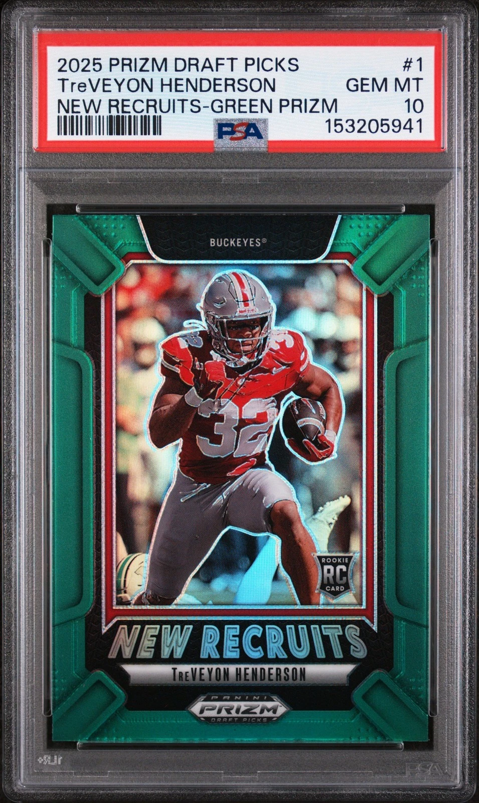 Graded 2025 Panini Prizm DP TreVeyon Henderson #1 Green Rookie Card PSA 10