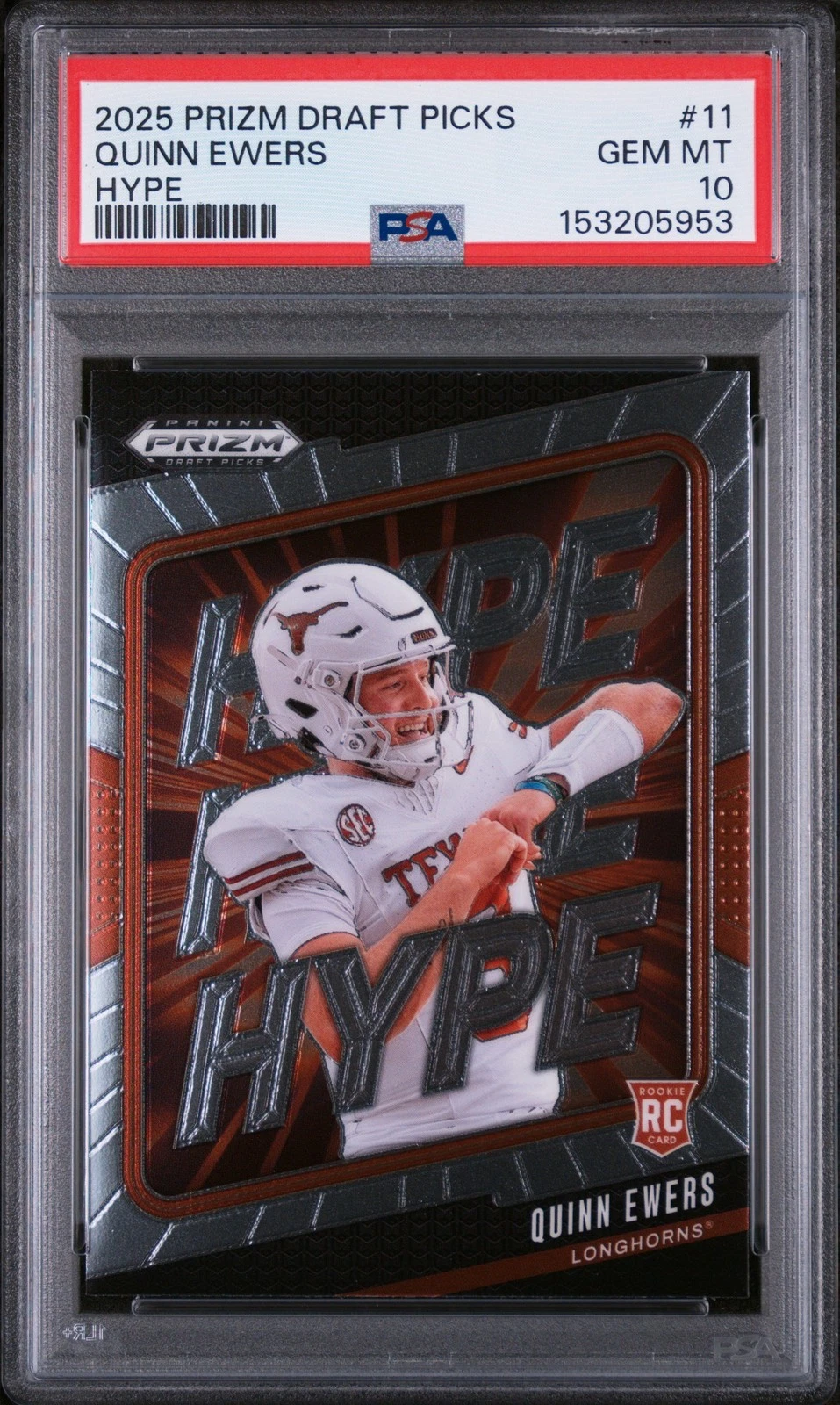 Graded 2025 Panini Prizm DP Quinn Ewers #11 Hype Rookie RC Card PSA 10
