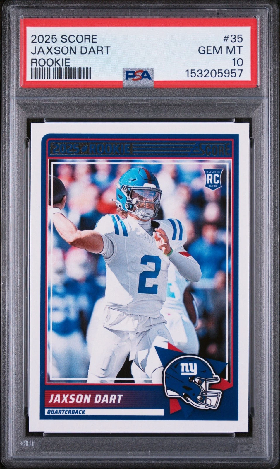 Graded 2025 Panini Score Jaxson Dart #35 Rookie RC Football Card PSA 10