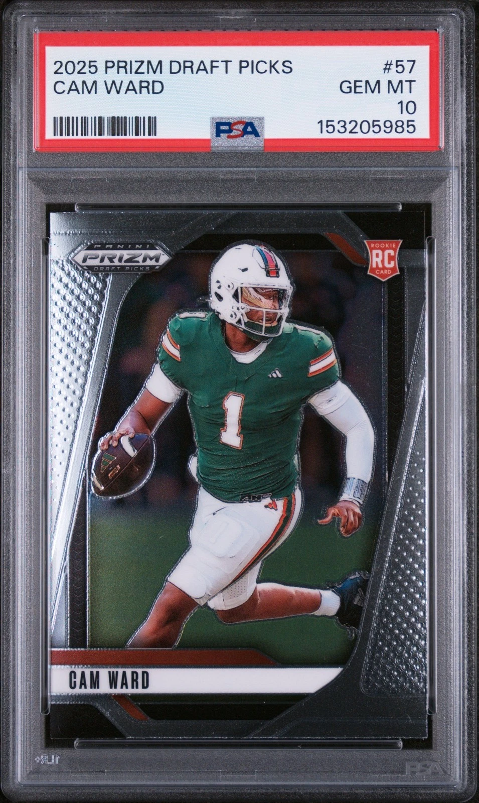 Graded 2025 Panini Prizm Draft Picks Cam Ward #57 Rookie RC Card PSA 10