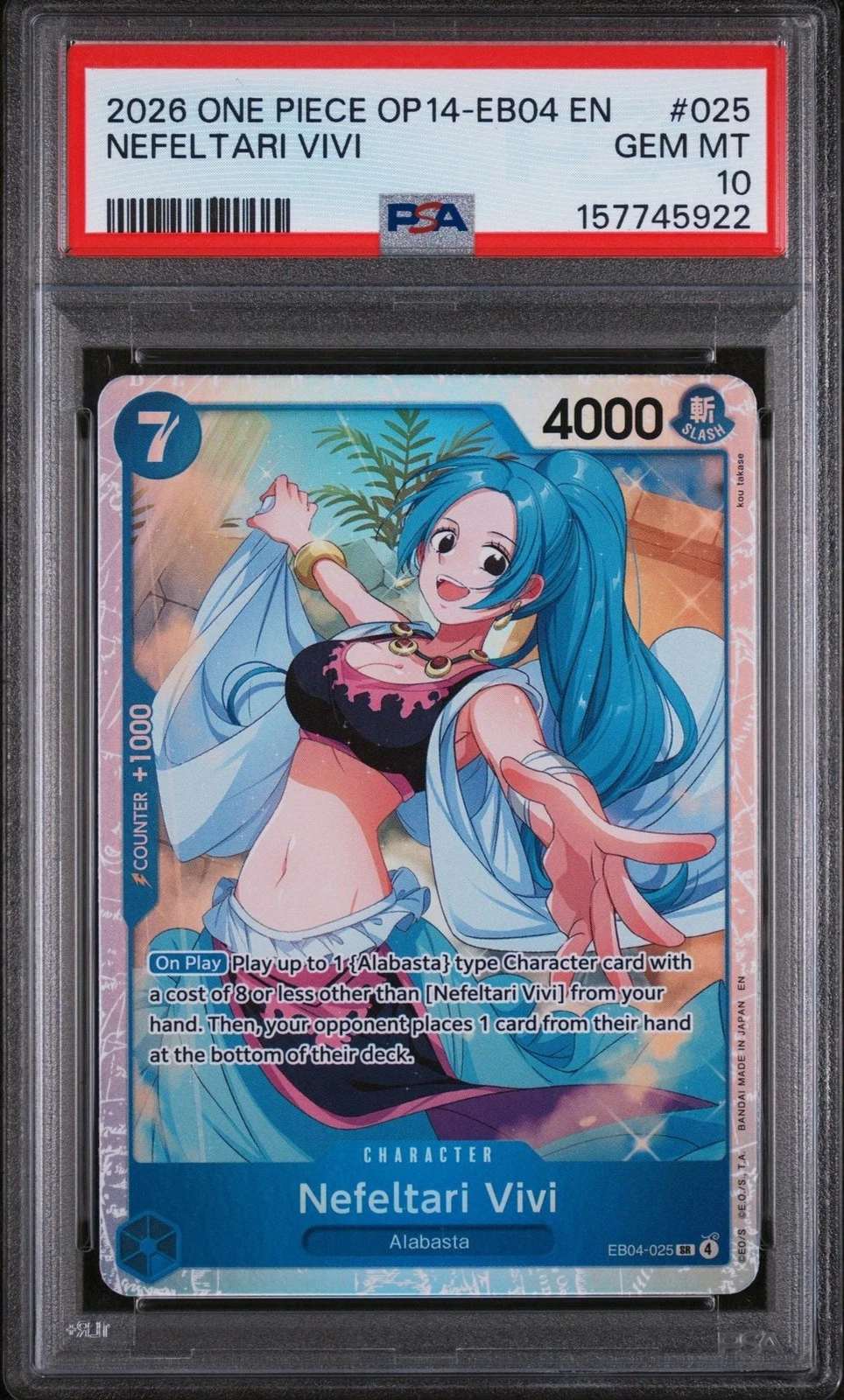 Graded 2026 One Piece Nefeltari Vivi 025 Trading Card Game PSA 10 Gem Mint