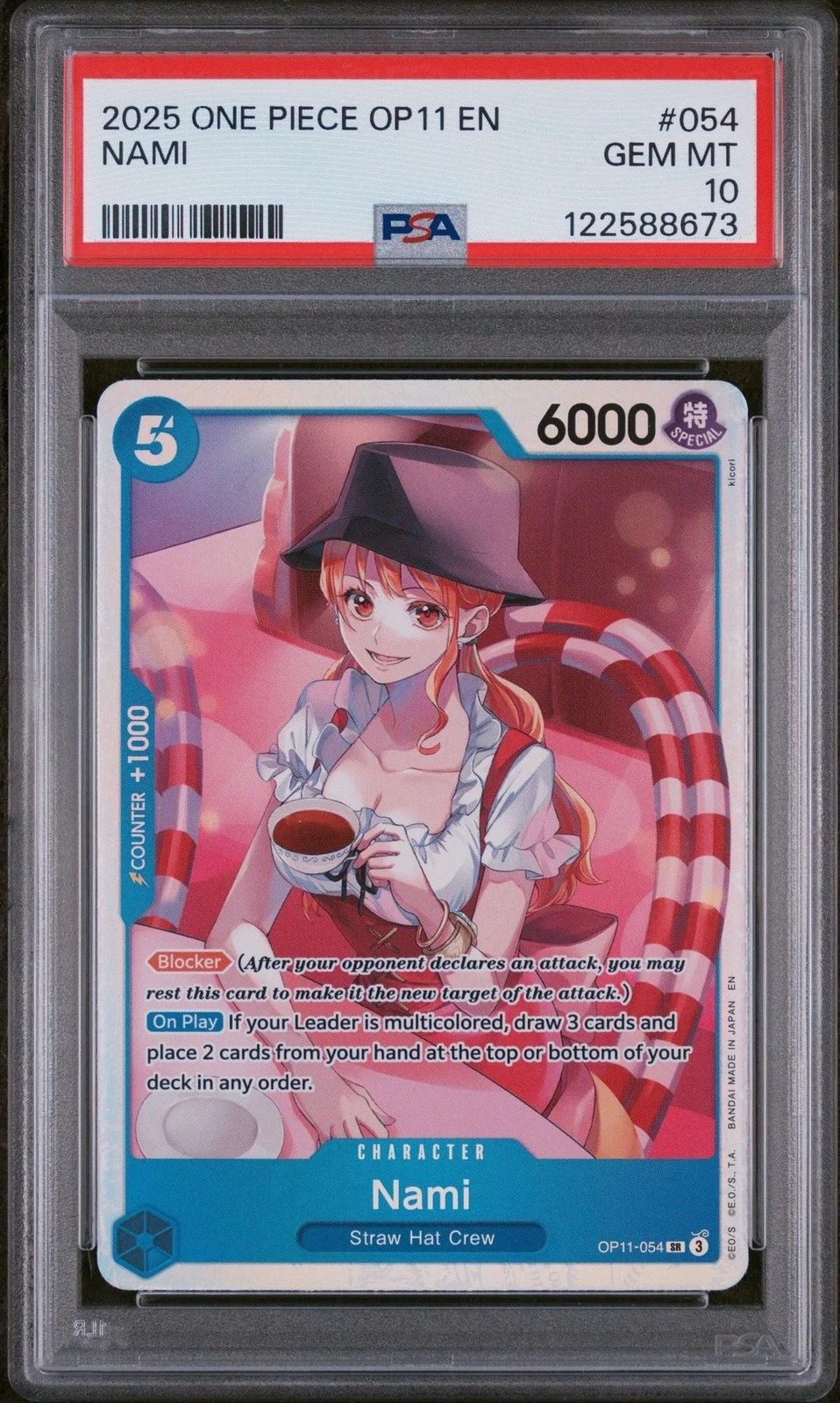 Graded 2025 One Piece Nami 054 OP11 Trading Card Game PSA 10 Gem Mint